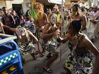 Young Moroccans take part in the Boujloud festival, a popular celebration also known as the 'Moroccan Halloween' in the Sidi Moussa district of Sale near Rabat, on October 27, 2018. 
FADEL SENNA / AFP