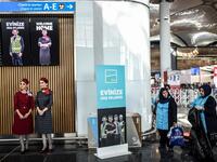 Hostes and workers are seen during the opening ceremony of the new airport building during a opening ceremony of Istanbul's third airport, the Istanbul New Airport, in the Arnavutkoy district on the European side of Istanbul on October 29, 2018. 
BULENT KILIC / AFP