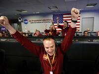 NASA engineer Kris Bruvold reacts after the successfull landing by the InSight spacecraft on the planet Mars from the Mission Support area in the Space Flight Operations facility at the NASA Jet Propulsion Laboratory, U.S.
Al SEIB / POOL / AFP