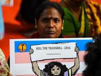 A member of the Indian transgender community protests against the Transgender Persons (Protection of Rights) Bill in New Delhi on December 28, 2018. 
CHANDAN KHANNA / AFP