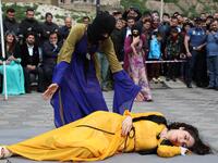 Iraqi Kurdish actresses perform in an open-air play in Arbil, the capital of the northern Iraqi Kurdish autonomous region
SAFIN HAMED / AFP