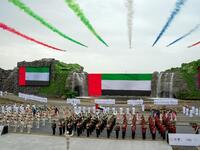 Members of the UAE Military band, members of the Abu Dhabi Police band and members of the Armenian Military Orchestra, perform during the opening ceremony. 
Mohamed Al Hammadi/Ministry of Presidential Affairs