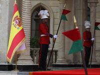 Iraqi honour guards are pictured during a welcome ceremony for the King of Spain in the capital Baghdad on January 30, 2019. King Felipe visited special forces helping Iraq fight terrorists, during the first trip by a Spanish monarch to the war-ravaged country in four decades, a diplomat said.
AHMAD AL-RUBAYE / AFP
