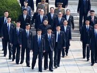 North Korea's leader Kim Jong Un escorted with full body guards to the demarcation line to meet his South Korean counterpart President Moon Jae-in. April 27, 2018, (AFP File Photo) 