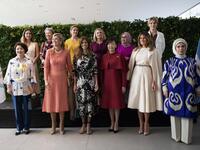 World Leaders' first ladies pose for a group picture during the G20 partners' programme at the Museum of Latin American Art (MALBA) in Buenos Aires, on December 01, 2018. 
ERIKA VILLANO / AFP