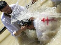 Palestine’s Palm Sunday: Christian Orthodox pilgrims attend a baptism ritual in the Jordan River near the West Bank city of Jericho, part of their Easter pilgrimage to the Holy Land.
