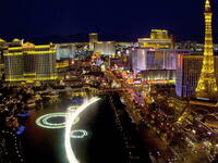 Bellagio Fountains, Las Vegas, USA are choreographed to various pieces of music and present a light and water show every 15 to 30 minutes. (Shutterstock)