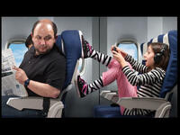 misbehaving kid kicking seat on plane