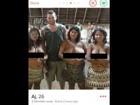 white man with bare-breasted indian women