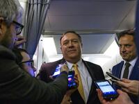 US Secretary of State Mike Pompeo speaks with the press on as he flies to the Middle East on January 7, 2019..
ANDREW CABALLERO-REYNOLDS / POOL / AFP
