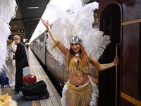 Elvis fans arrive at Central station before boarding a train to The Parkes Elvis Festival, in Sydney on January 10, 2019. The Parkes Elvis Festival is an annual event celebrating the music and life of Elvis Presley in the New South Wales town of Parkes.
PETER PARKS / AFP