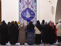 Female worshippers attend early morning prayers at the Camlica Mosque in Istanbul, which opened on March 7, 2019. 
Yasin AKGUL / AFP