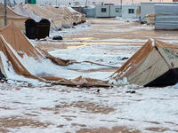 Rain and strong winds pounded Jordan’s Zaatari camp, where heavy nighttime snowfall collapsed hundreds of tents. Most of Zaatari’s refugees now live in metal caravans, better able to withstand the harsh weather elements. The slushy mess added to the misery of the camp’s residents.