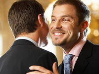 greeting a man with a kiss 