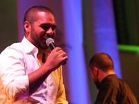 Lebanese singer Joseph Atiyah appears on stage to a sell-out audience at the Bcharre Festival in North Lebanon.