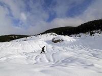 A Lebanese man walks on a snow-covered peak at the cedar trees reserve of Baruk southeast in the Shouf mountains, southeast of Beirut.