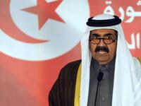 Qatar's foot in the door: Qatar Prince Sheikh Hamad Bin khalifa attended the downtown event 14 Jan to mark celebratory Tunisia's one-year old dramatic events. Qatar's emir may have picked up a cool welcome as some construe his emirate as meddling in a post-revolution as new Tunisia carves a path between GCC leaning or a Euro-Western orientation.