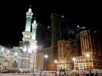 Mecca has grown this last century, and exponentially this decade, from a small, desert town to a sprawling glitzy metropolis. Teeming
 with commerce & spirituality, capped with lofty sites as the 'House of God' (Ka'aba), elevated religiosity, 
as well as skyscrapers, lining the skyscape, Mecca a throwback to the past, strides toward the future.