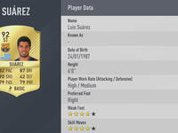 المهاجم الأوروغوياني لويس سواريز (برشلونة) بتقييم 92