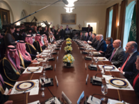Jared Kushner (L), son of US President Donald Trump and White House Senior Adviser, attends a lunch meeting with US President Donald Trump and Saudi Arabia's Crown Prince Mohammed bin Salman, and members of his delegation, in the Cabinet Room of the White House in Washington, DC, March 20, 2018. 