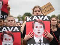 Women demonstrators protest against the appointment of Supreme Court nominee Brett Kavanaugh. (ROBERTO SCHMIDT / AFP)