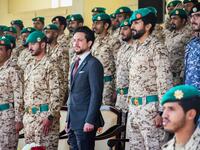 Crown Prince Al Hussein bin Abdullah II and Bahrain Royal Guard Commander Major Gen. Sheikh Nasser bin Hamad Al Khalifa attend a military drill conducted by Bahrain Royal Guards units.
(Twitter/@RHCJO)