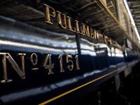 This picture taken on May 13, 2019 shows the carriage number of a restored Orient Express train displayed at the Gare de l'Est train station in Paris.  Christophe ARCHAMBAULT / AFP