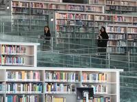 This picture shows a view of the interior of the Qatar National Library in the capital Doha.  KARIM JAAFAR / AFP