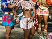 Young women dress up in traditional attire before taking part in auditions organised by the Indoni Culture School in the South African city of Durban. Rajesh JANTILAL / AFP