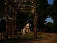 A pilgrim walks by an effigy of a Virgin near the Quema river in Villamanrique, during a pilgrimage to the village of El Rocio. CRISTINA QUICLER / AFP