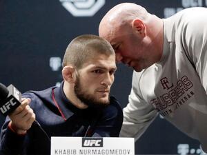 UFC president Dana White (right), who is seen speaking to Khabib, said he is heavily focused on the entire package of the MMA as the UFC returns to Abu Dhabi. - Supplied photo