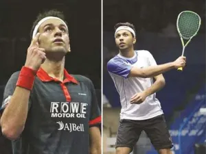  After missing out on two world titles in Doha, Mohamed ElShorbagy is keen to make amends this time. At right, Qatar hope Abdulla al-Tamimi.