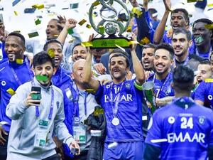 Al Hilal players celebrate winning the Asian Champions League last month. (Photo: SPA)