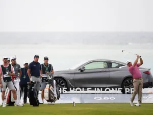 Graeme McDowell of Northern Ireland on the par three 16th tee during the second round of the Saudi International at Royal Greens Golf and Country Club on Friday in King Abdullah Economic City, Saudi Arabia. — Courtesy photo