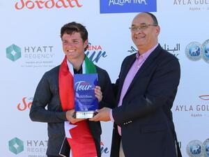 Jordanian amateur Shergo Kurdi holds his MENA Tour by Arena trophy last week at the Ayla Golf Club in Aqaba (Photo: MENA Tour by Arena)