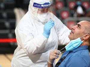 Al Sailiya coach Sami Trabelsi undergoes Covid-19 testing at the Ali Bin Hamad Al Attiyah Stadium yesterday (Photo: Gulf Times)