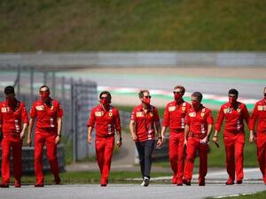 Ferrari's Sebastian Vettel walks the circuit with his team members at the Red Bull Ring in Spielberg, Austria, on Thursday. - Twitter