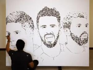 Diaa Allam’s Arabic calligraphy-inspired artwork features Man City star players Sergio Aguero, Kevin De Bruyne and Riyad Mahrez. (Supplied)