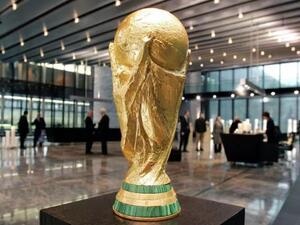 A replica of the FIFA World Cup trophy at the entrance hall of the International football federation headquarters in Zurich on December 6, 2006. (Photo: AFP)