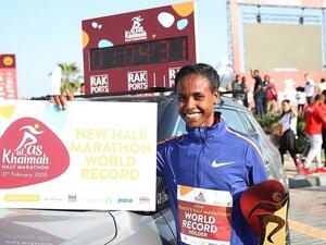 Ababel Yeshaneh of Ethiopia broke the world record at the Ras Al Khaimah Half Marathon this year. (Supplied photo)