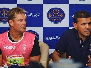 Manoj Badale, the lead owner of the Rajasthan Royals, with the team's mentor and brand ambassador Shane Warne. (RR Twitter)