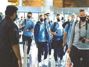  Australia’s Sydney FC players arrive at the Hamad International Airport yesterday. (Photo: Gulf Times)
