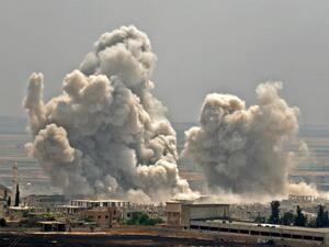 Plumes of smoke rise following reported Syrian government forces' bombardment on the town of Khan Sheikhun in the southern countryside of the jihadist-held Idlib province, on June 7, 2019. (AFP/ File Photo)