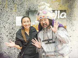 Japanese artist Takashi Murakami with RCU’s Nora Al-Dabal. (Photo/Supplied)