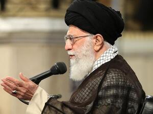 Ayatollah Ali Khamenei delivers a speech during Labor Day at the workers' meeting. (AFP PHOTO)