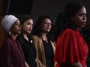 In this file photo taken on July 15, 2019 US Representatives Ayanna Pressley (D-MA) speaks as, Ilhan Abdullahi Omar (D-MN)(L), Rashida Tlaib (D-MI) (2R), and Alexandria Ocasio-Cortez (D-NY) hold a press conference, to address remarks made by US President Donald Trump earlier in the day, at the US Capitol in Washington, DC (AFP)