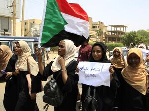 Sudanese students protest in the capital Khartoum on July 30, 2019, a day after teenagers were shot at a rally against shortages of bread and fuel in the town of al-Obeid. (AFP/ File Photo)