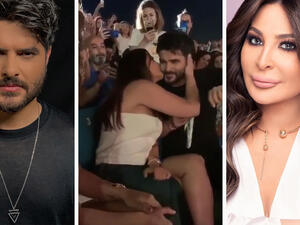 Nassif went to Elissa and sang a part of his song Nami Asadri before kissing her hand Source elissazkh nassifzeytoun Instagram