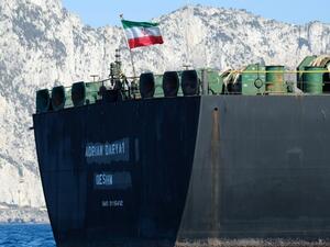 An Iranian flag flutters on board the Adrian Darya oil tanker, formerly known as Grace 1, off the coast of Gibraltar on August 18, 2019. (AFP/ File Photo)