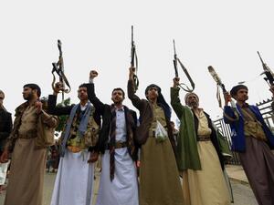 Tribal gunmen loyal to the Yemeni Huthi movement take part in a rally against the ongoing Saudi-led military coalition blockade in the capital Sanaa (AFP)